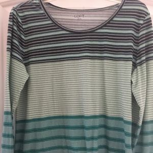 Loft ladies long sleeve large green striped shirt.